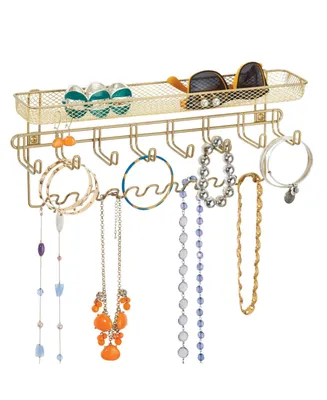 mDesign Steel Wall Mount Jewelry Organizer Rack with 8 Hooks/Basket