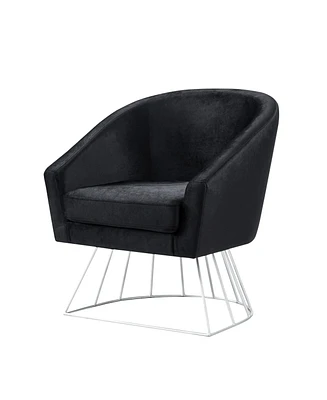 Inspired Home Esmeralda Velvet Barrel Accent Chair with Metal Base