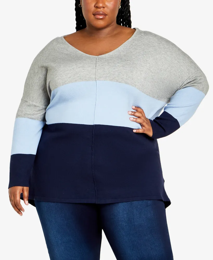 Avenue Plus Size Sadie Colorblock V-neck Sweater