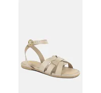 Womens Ashton Beige Flat Ankle Strap Sandals