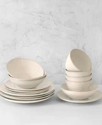 Euro Ceramica Neree 16 Piece Double Bowl Stoneware Reactive Glaze Dinnerware Set, Service for 4