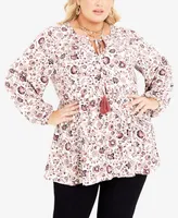 Avenue Plus Size Charmed Notched V-neck Tunic Top
