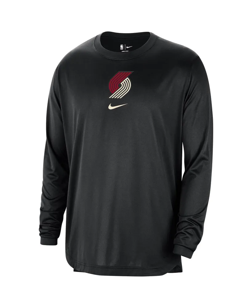 Men's Nike Black Distressed Portland Trail Blazers 2023/24 City Edition Authentic Pregame Performance Long Sleeve Shooting T-shirt