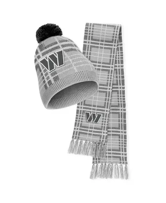 Women's Wear by Erin Andrews Washington Commanders Plaid Knit Hat with Pom and Scarf Set