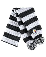 Women's Wear by Erin Andrews White Pittsburgh Steelers Cable Stripe Cuffed Knit Hat with Pom and Scarf Set