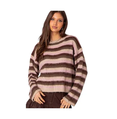 Women's Oversized fuzzy striped sweater