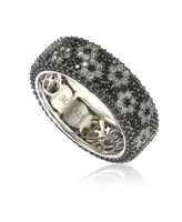 Suzy Levian New York Sterling Silver Cubic Zirconia White & Black Pave Flower Eternity Band Ring