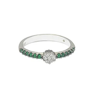 Suzy Levian Sterling Silver Cubic Zirconia Petite Flower Pave Solitaire Band Ring