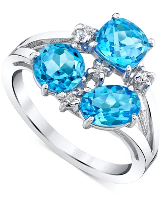 Blue Topaz (3-1/6 ct. t.w.) & Diamond (1/10 ct. t.w.) Openwork Statement Ring in 14k White Gold