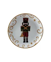 Holiday Magic Nutcracker 4 Piece Dessert Plate Set - White, Red, Gold