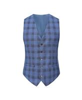 Gino Vitale Men's 3-Piece Performance Stretch Slim Fit Blue & Black Plaid Suit