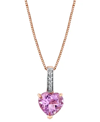 Pink Amethyst (1-3/4 ct. t.w.) & Diamond Accent Heart Drop 18" Pendant Necklace in 10k Rose Gold