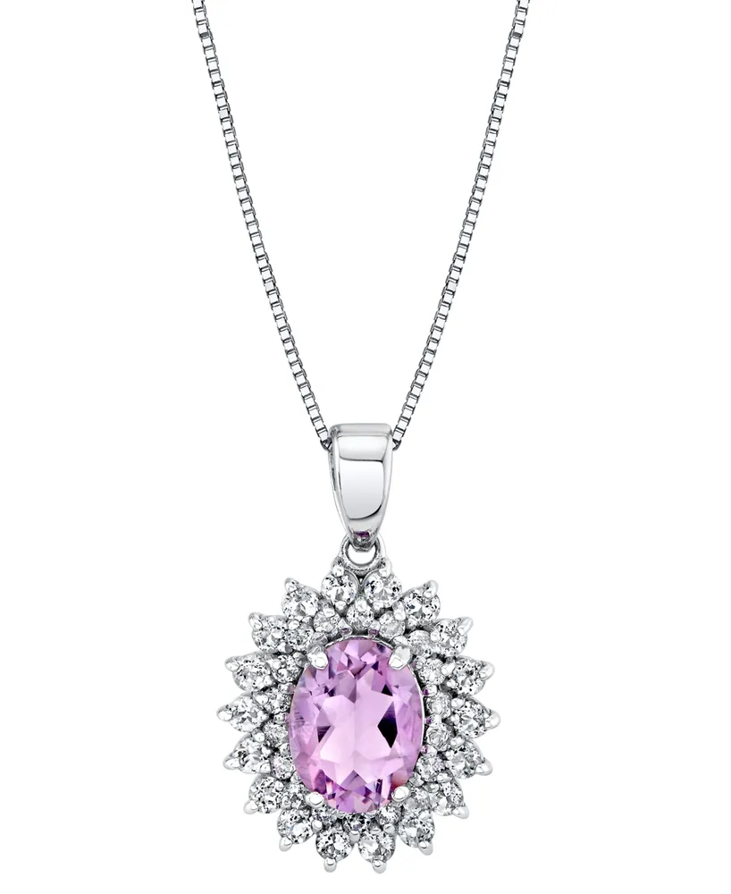 Pink Amethyst (1-5/8 ct. t.w.) & White Topaz (1-1/4 ct. t.w.) Halo 18" Pendant Necklace in Sterling Silver