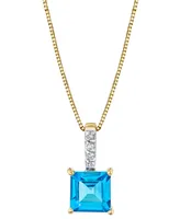 Blue Topaz (2-3/8 ct. t.w.) & Diamond Accent Drop 18" Pendant Necklace in 14k Gold