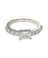 Suzy Levian New York Sterling Silver Assher Cut Cubic Zirconia Bridal Eternity Band Ring