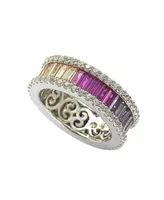 Suzy Levian Sterling Silver Multicolor Rainbow Cubic Zirconia Baguette Eternity Band Ring