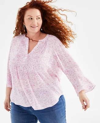 Style & Co Plus Printed Pintuck Top, Created for Macy's