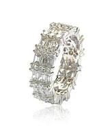 Suzy Levian New York Sterling Silver Cubic Zirconia White Baguette Modern Eternity Band Ring