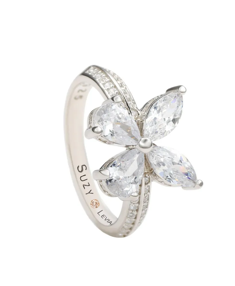 Suzy Levian New York Sterling Silver Cubic Zirconia Butterfly Ring