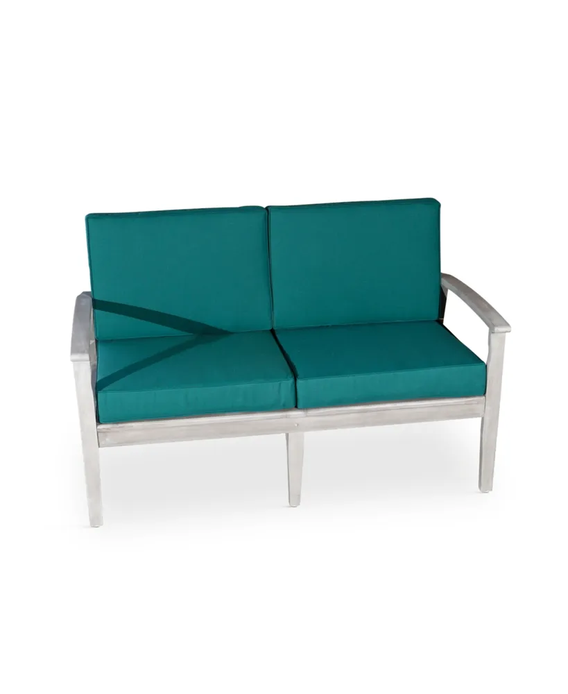 Simplie Fun Eucalyptus Loveseat With Cushions, Silver Gray Finish, Dark Green Cushions