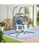 2 Person Outdoor Rattan Hanging Chair Patio Wicker Egg Chair