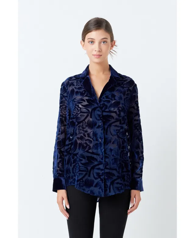 French Connection Women's Velvet Burnout Button-Front Top - Macy's