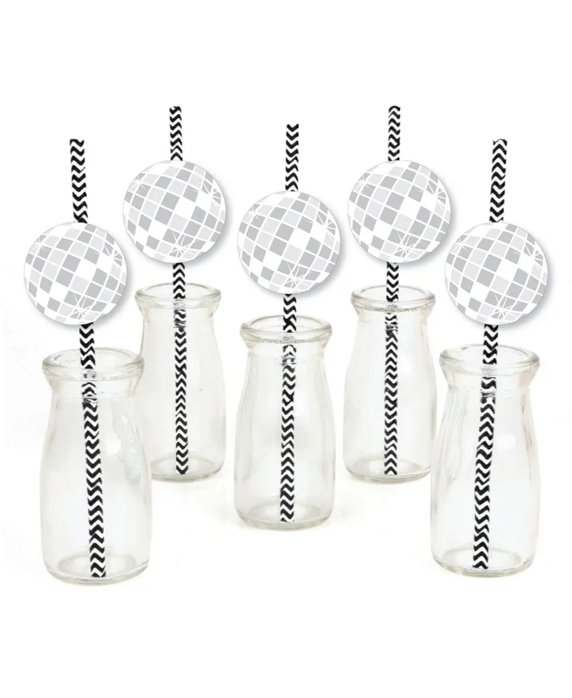 Disco Ball - Paper Straw Decor - Groovy Striped Decorative Straws - Set of 24