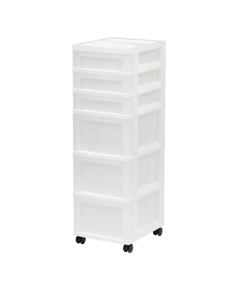 Iris 6-Drawer Storage Cart with Organizer Top, White/Pearl