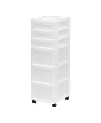 6-Drawer Storage Cart with Organizer Top, White/Pearl