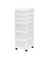 6-Drawer Storage Cart with Organizer Top, White/Pearl