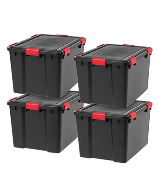 Iris 74 Quart WeatherPro Plastic Storage Bin Tote Organizing Container with Durable Lid and Seal and Secure Latching Buckles, 4 Pack