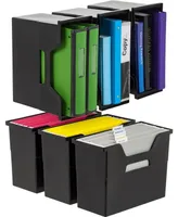 Iris Medium Portable Desktop File Box, Black - 6 Pack, Side Handles, Hanging File Folders, Tabs & Inserts, Letter Size