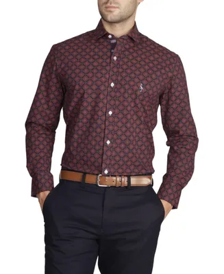 Tailorbyrd Mens Dotted Geo Cotton Stretch Long Sleeve Shirt