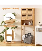 Over the Toilet Storage Cabinet Tall Bathroom Bamboo Shelf Organizer Space Saver