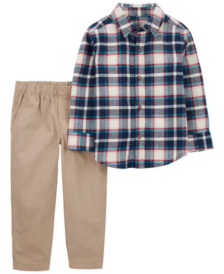 Carter's Toddler Boys Plaid Button Front Shirt and Pants, 2 Piece Set