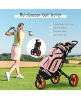 3 Wheel Folding Golf Push Cart with Scoreboard and Adjustable Handle