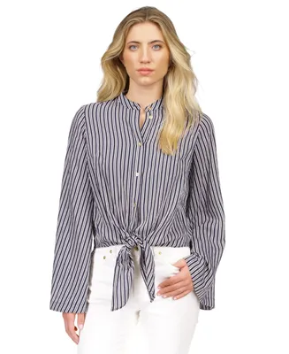 Michael Michael Kors Women's Striped Button-Front Tie-Hem Top