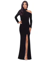 Xscape Women's Cutout Leg-Slit Long-Sleeve Gown