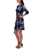 Robbie Bee Petite Floral Side-Tie 3/4-Sleeve Dress