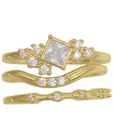 Adornia 14k Gold-Plated 3-Pc. Set Cluster Crystal Ring