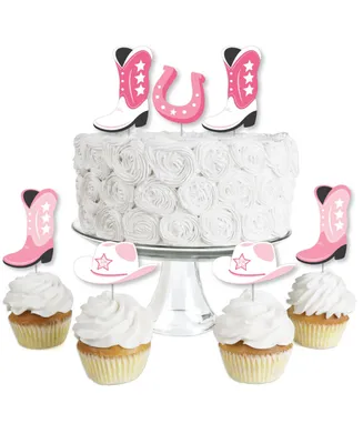Rodeo Cowgirl - Cupcake Toppers Pink Western Party Clear Treat Picks - Set of 24