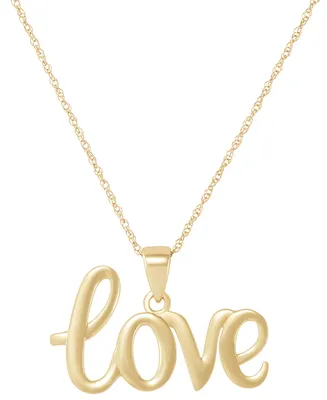 Polished Love Cursive Pendant Necklace in 14k Gold, 16" + 2" extender
