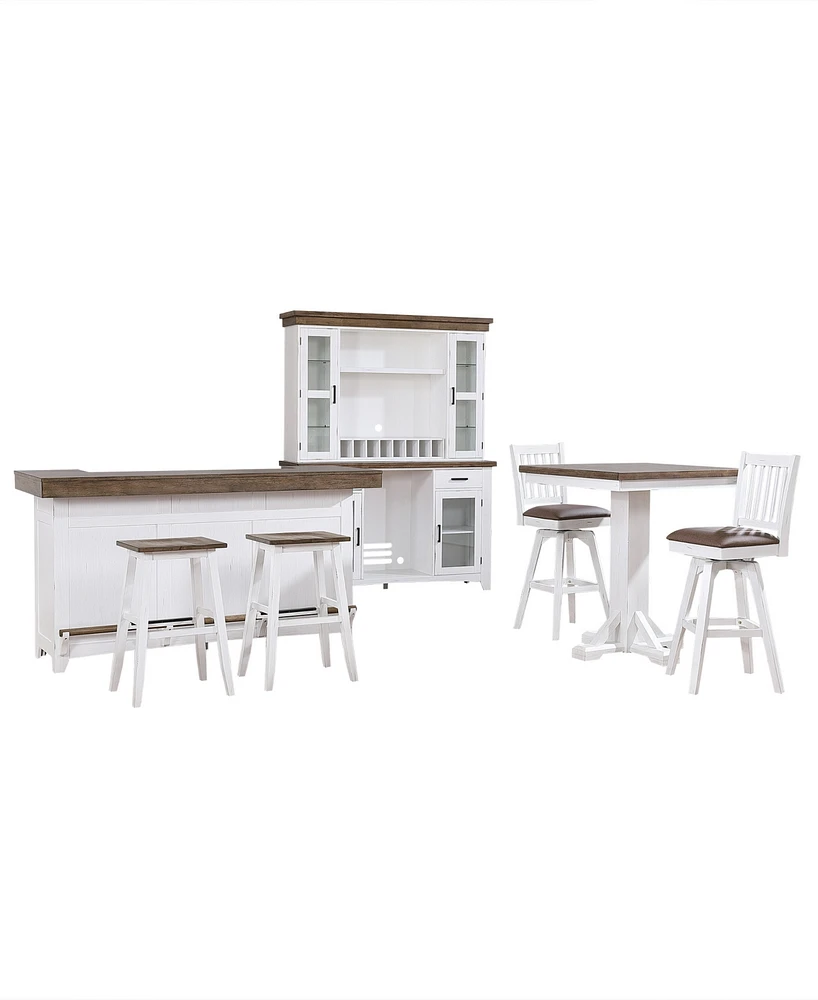 Closeout Peighton 8-Piece Bar Set (Back bar with hutch, bar with 2 saddle stools, and pub table with 2 swivel stools)