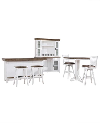 Closeout Peighton 8-Piece Bar Set (Back bar with hutch, bar with 2 saddle stools, and pub table with 2 swivel stools)