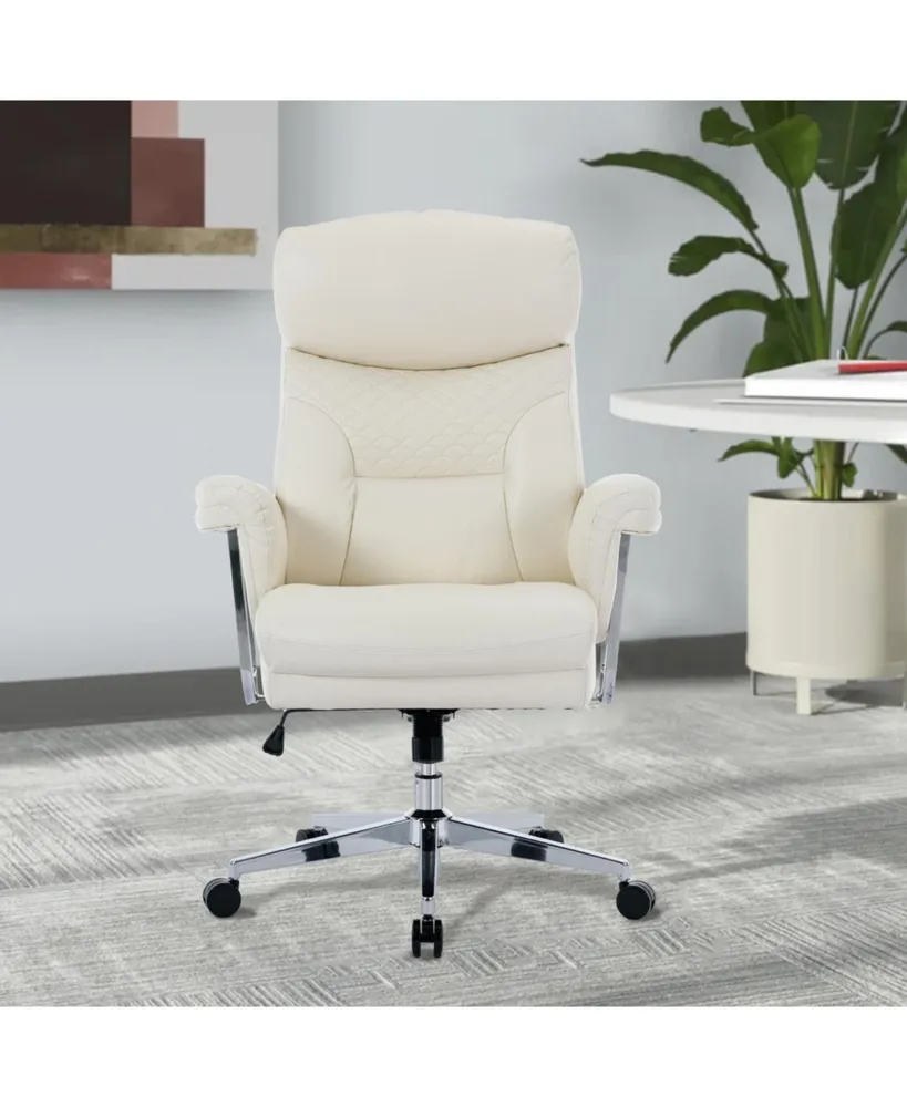 Simplie Fun Ergonomic Leather Office Chair, 300 lb Capacity, White
