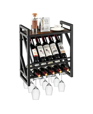 Sugift 10 Bottles Wall Mounted Wine Rack with Glass Holder