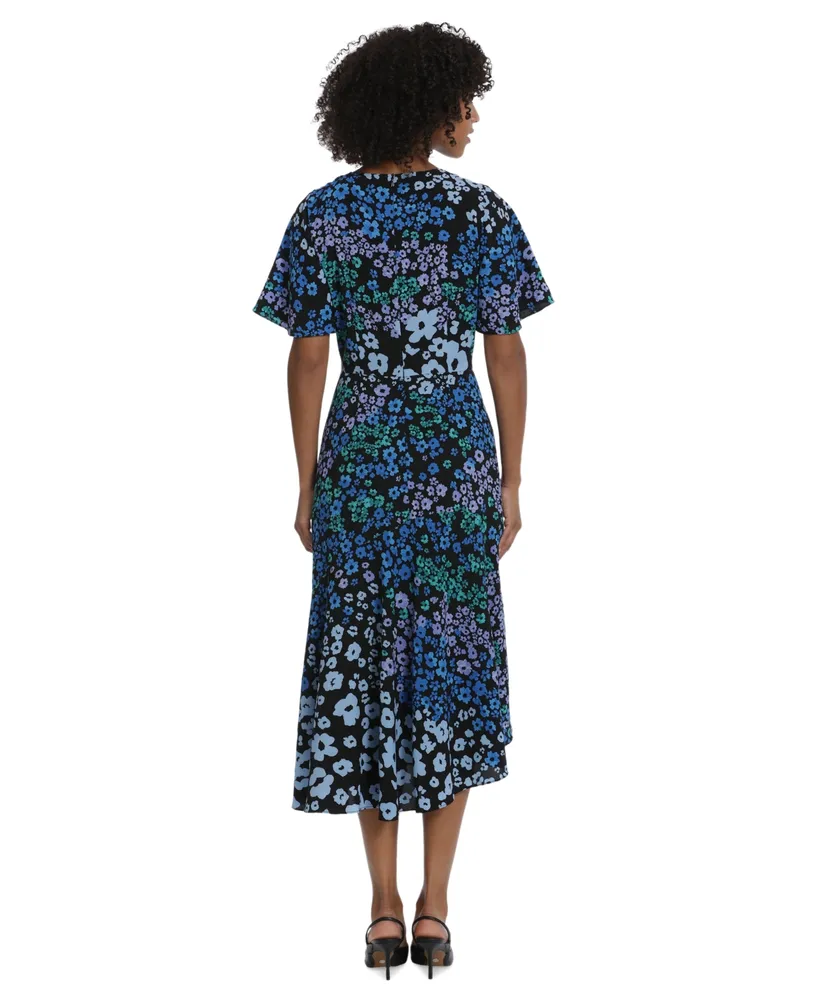 Maggy London Women's Asymmetrical Printed Midi Dress