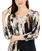 Jm Collection Women's Print 3/4-Sleeve Top, Created for Macy's