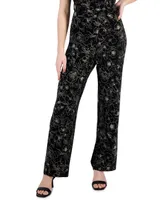 Ak Anne Klein Petite Floral-Print Pull-On Wide-Leg Pants