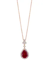Effy Lab Grown Ruby (7-1/8 ct. t.w) & Lab Grown Diamond (1 ct. t.w.) Pear Halo 18" Pendant Necklace in 14k Rose Gold